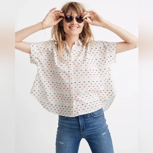 Madewell - Hilltop Shirt in Rainbow Clipdot AD631Size Large, White with Dots